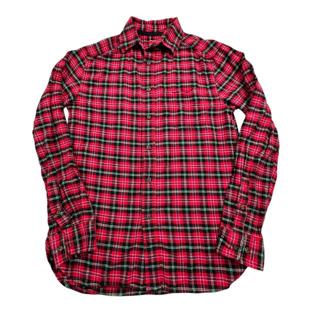 Red Black Green Plaid Flannel Button Up Shirt Long Sleeve Women Size S